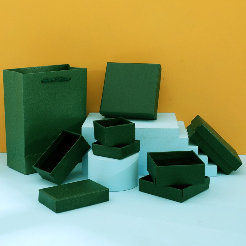 Caja de cartón verde para joyería, juego de anillos, collares, esponja rectangular, relleno de papel de cartón, cajas de embalaje de , 1 unidad