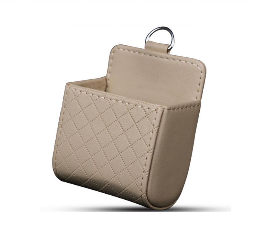 PU Leather Car Outlet Air Vent Trash Box Auto Mobile Phone Holder Bag Pouch Organizer Hanging Box for Car Supplies Car Styling: Beige