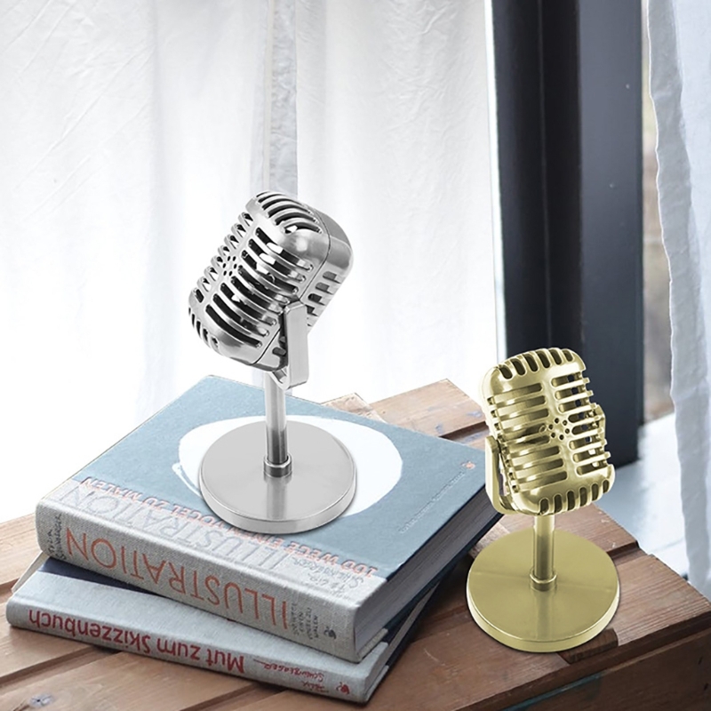 Microphone rétro, décoration de Table, accessoires de Microphone Vintage, modèle pour enfants, jouet de fête, noir/or/argent P9JD