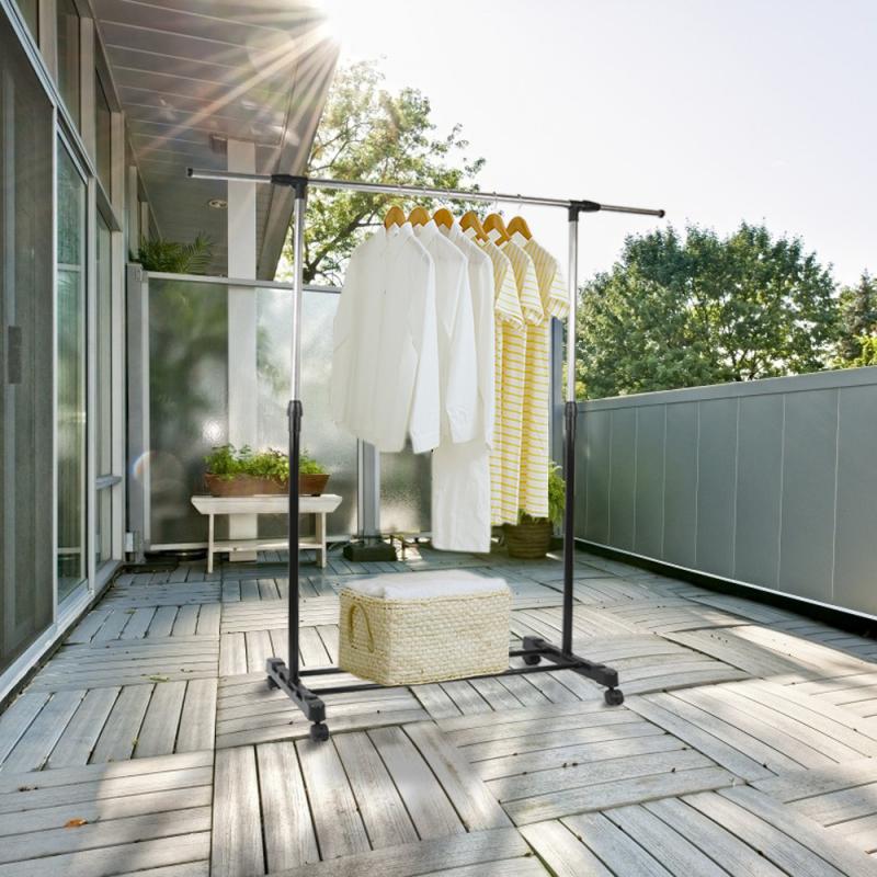 Adjustable Rolling Steel Clothes Hanger Clothes Rack Rail Garment Rack Heavy Duty Rail With Wheel Portable Clothes Accessories