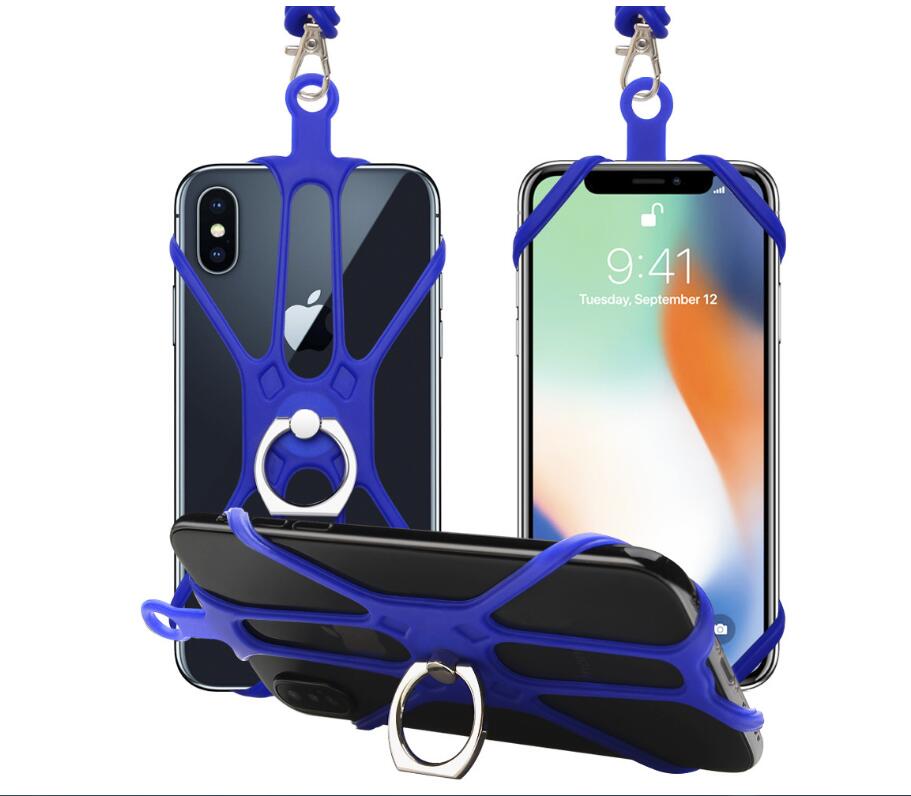 Lanière universelle pour téléphone Silicone sport sangle de téléphone portable longes de téléphone porte-anneau: blue