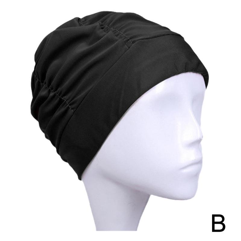 Adults High Elastic Swimming Caps Men Women Waterproof Caps Ears Swimming Pool Hair Diving Swimming Protect Cap Hat Large L E0E5: Black