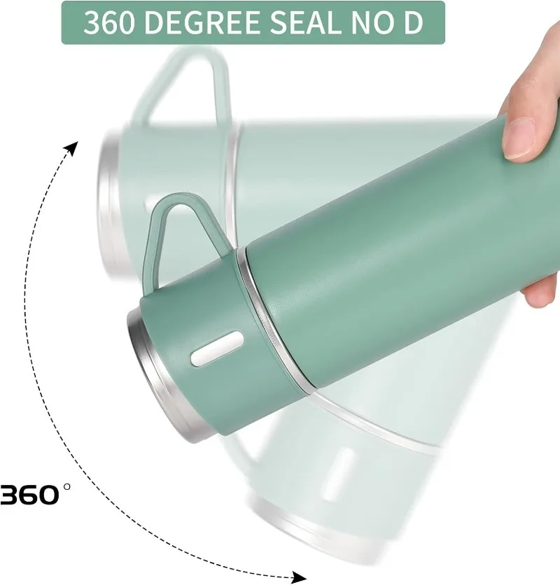 Juego 3 en 1 de botella de agua de 500ml + 2 vasos de 3 tapas, termo de vino de acero inoxidable, taza de cristal con aislamiento al vacío, taza de cerveza,