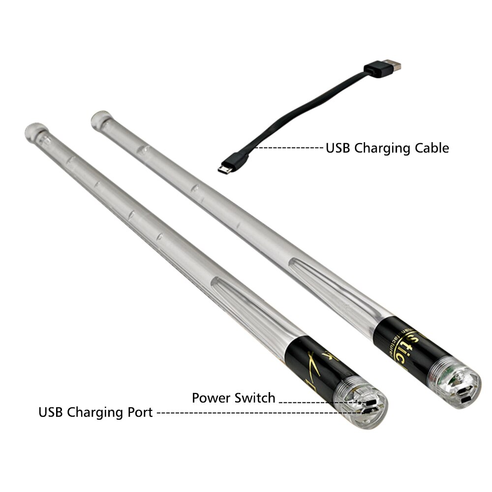 Baquetas de batería con luz LED, luces de colores 15 degradadas, carga USB, interruptor de encendido/apagado, accesorios de tambor