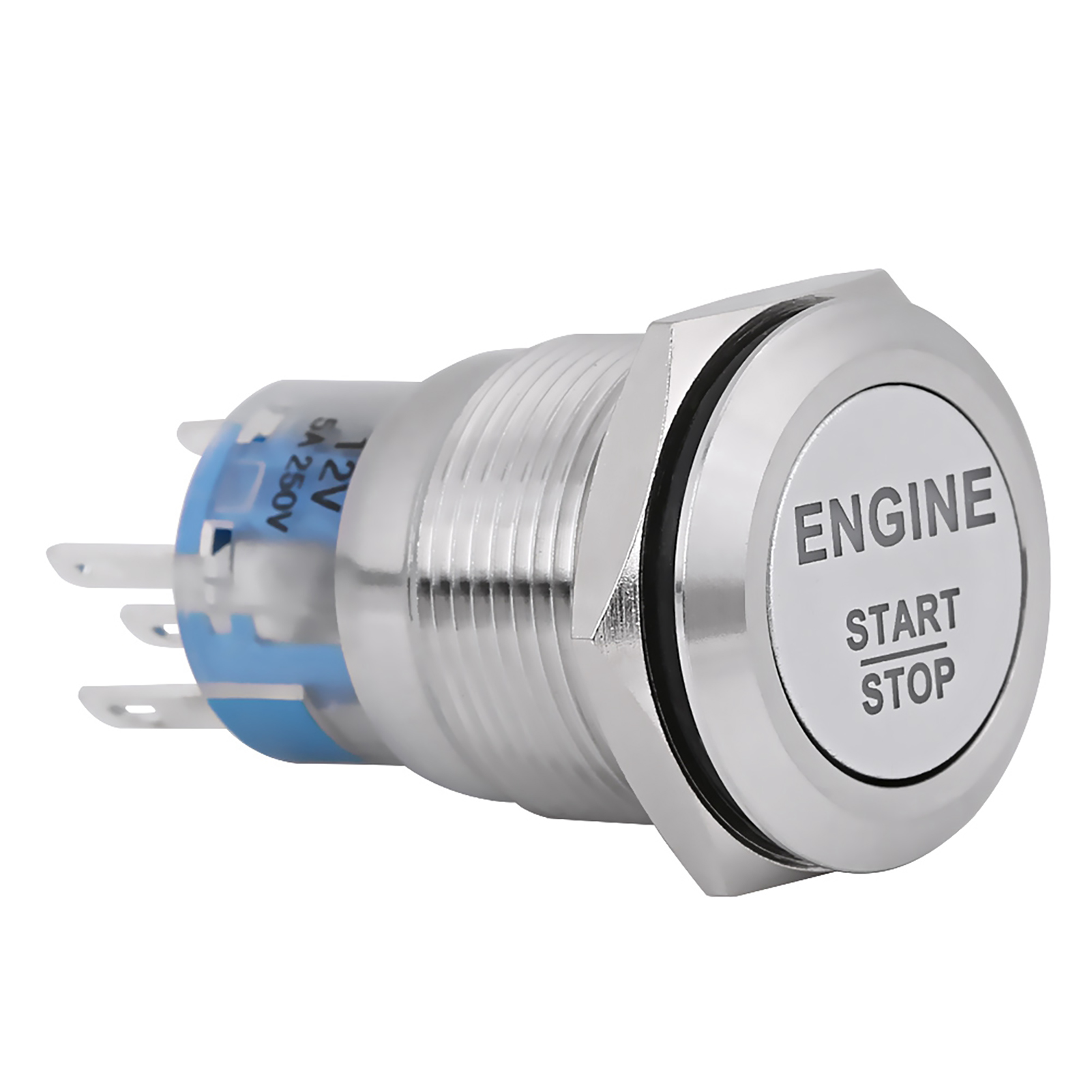Interruptor de arranque de motor de coche, pulsador de parada, LED blanco, 12V: Plata
