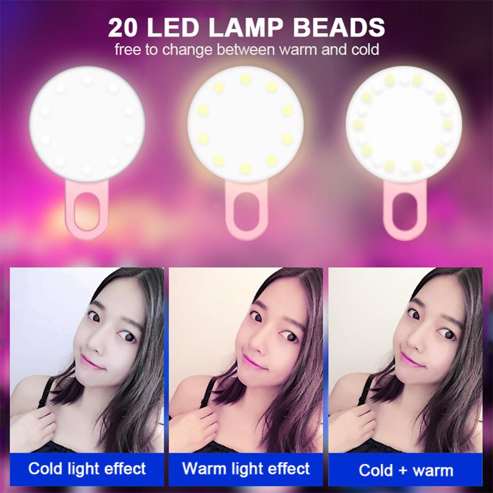 Mini Draagbare Clip-On Selfie Flash Led Mobiele Telefoon Selfie Licht Voor Night Make-Up Enhancing Vullen Light Self-timer Lamp