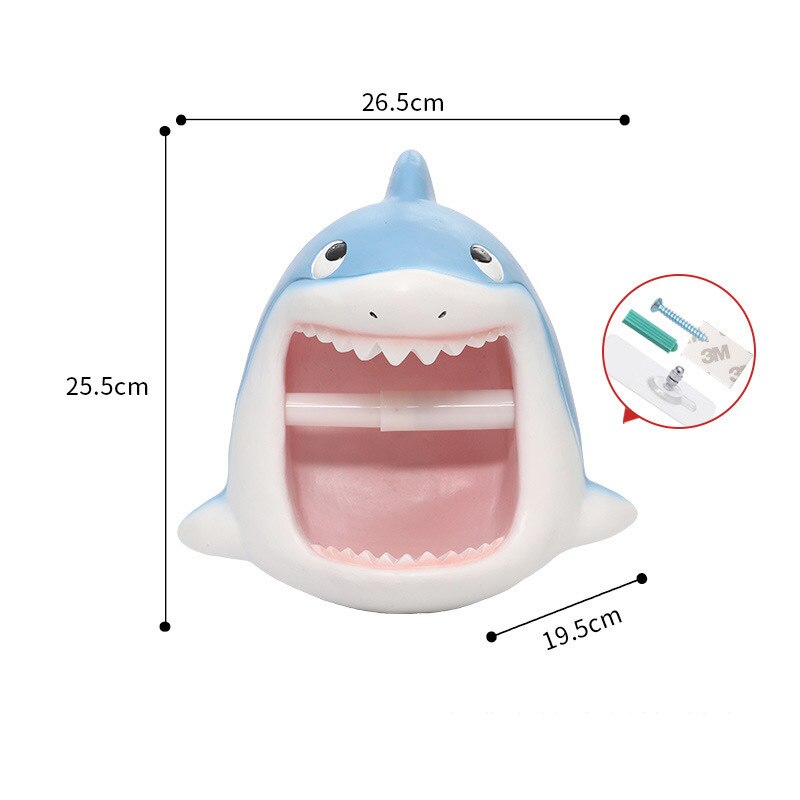 Resin animal toilet paper holder perforated free paper holder bathroom waterproof shark/dinosaur/lion tissue storage towel rack: A