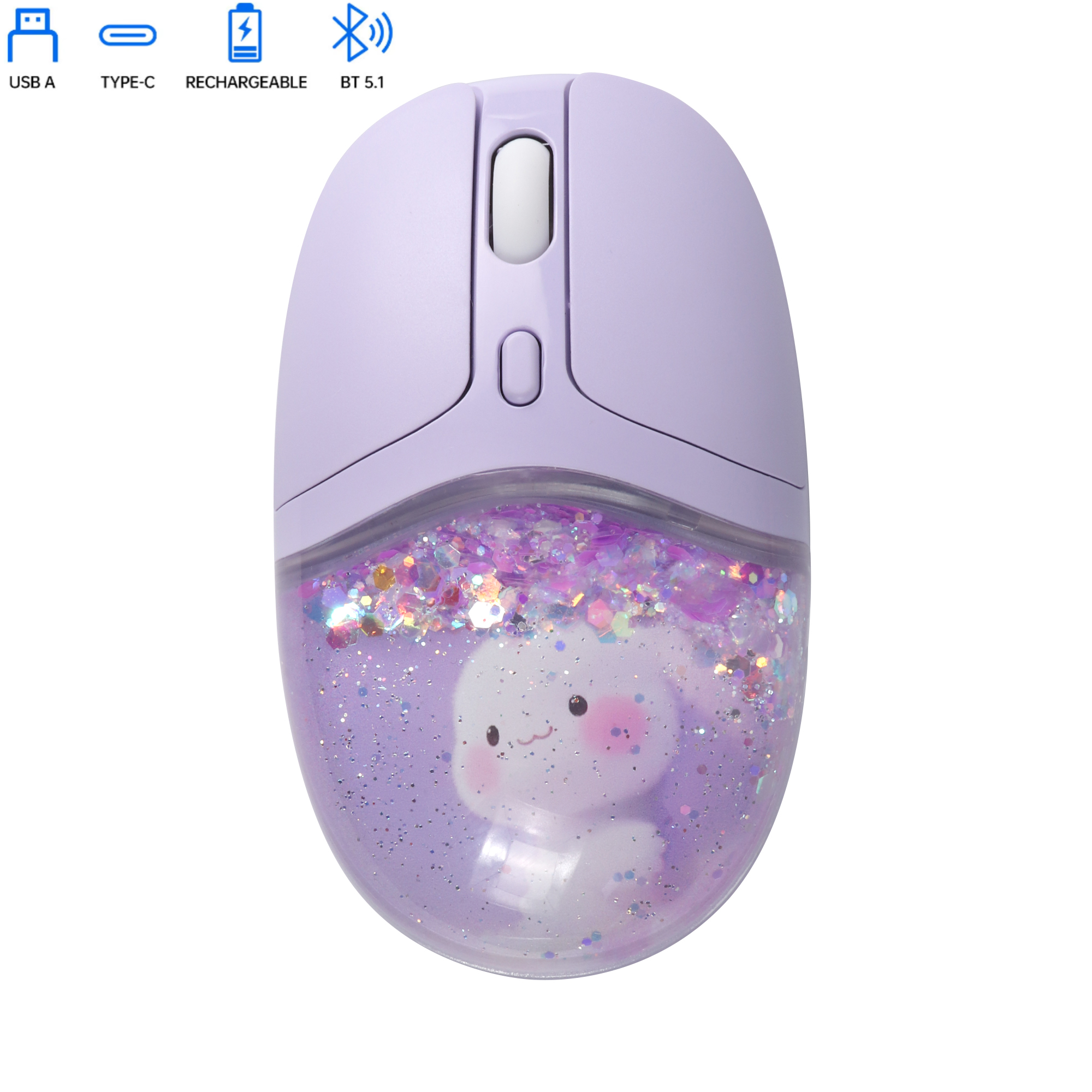 Mouse wireless dual-mode Mouse cablato Mause Design creativo Bambola galleggiante Pulsante muto ricaricabile Bellissimi mouse Uso ufficio Ergonomia: Rosa
