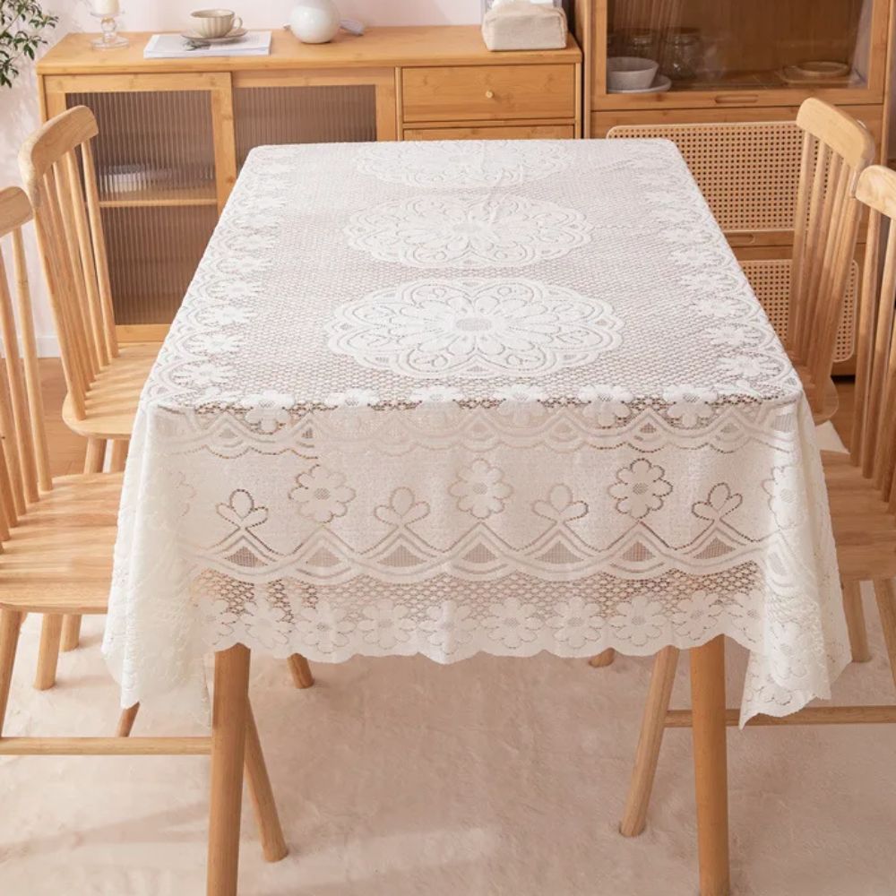 Elegancki Antyczny Koronkowy Ażurowy Obrus Haftowany Kwiatowy Europejski Pokrowiec na Stół Biały Uniwersalny Ślubny Obrus Bankietowy