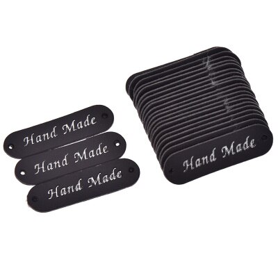 Hand Made Letter PU Leather Tags DIY Sewing Craft Clothing Supplies Oval Shaped Labels For Jeans Bags Decoration Accessory: 24pcs black