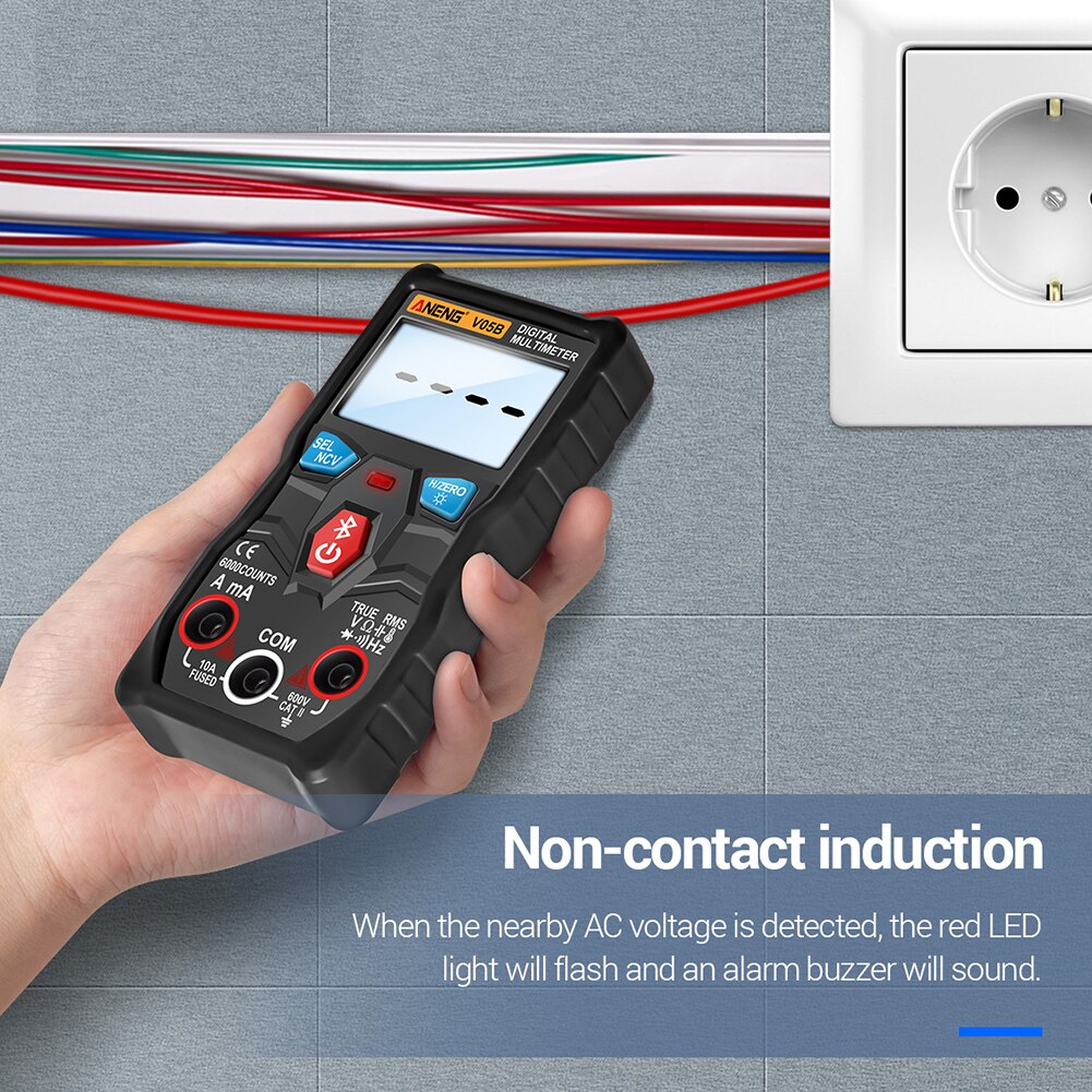 Slimme digitale multimeter, AC DC spanning, stroommeter, Bluetooth, APP Connect, NCV voltmeter, ampèremeter met continuïteit, temperatuur, weerstand, diode, capaciteit, Hz, test voor auto, huis Slimme digitale multimeter, AC DC spanning, stroommeter, Bluetooth, APP Connect, NCV voltmeter, ampèremeter met continuïteit, temperatuur, weerstand, diode, capaciteit, Hz, test voor auto, huis