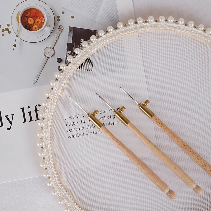 Tambour Hook with 3 Needles Sequin Beads Embroidery Beading Needle Tools Crochet Embroidery Beading Weave Sewing Crochet