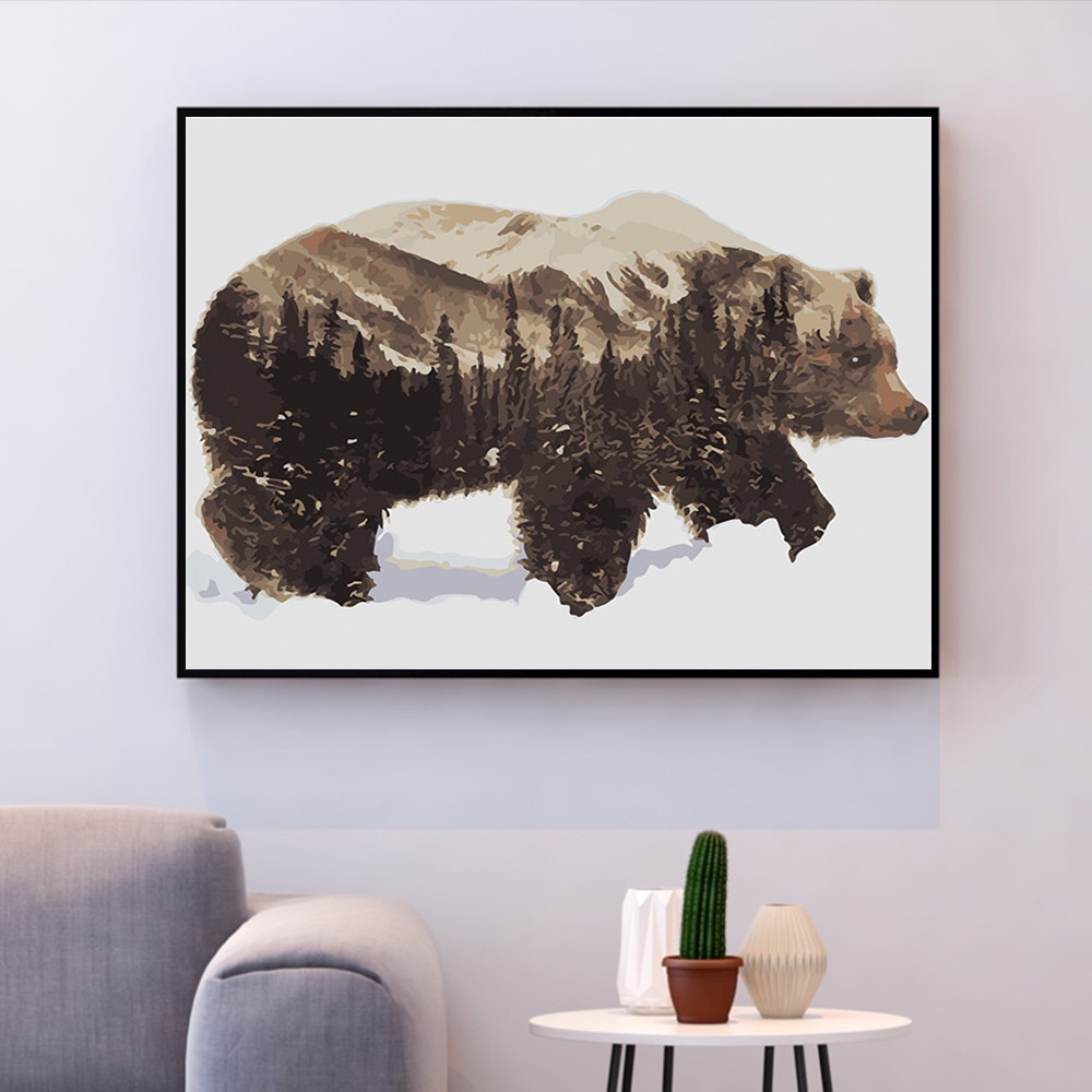 HUACAN cuadros por números animales pintura al óleo por números Kits de oso dibujo lienzo DIY invierno pintado a mano decoración del hogar