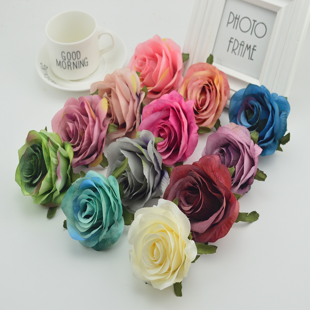 100 st silke plast rosor blommor vägg för vaser hem bröllop dekoration tillbehör billiga konstgjorda blommor för scrapbooking