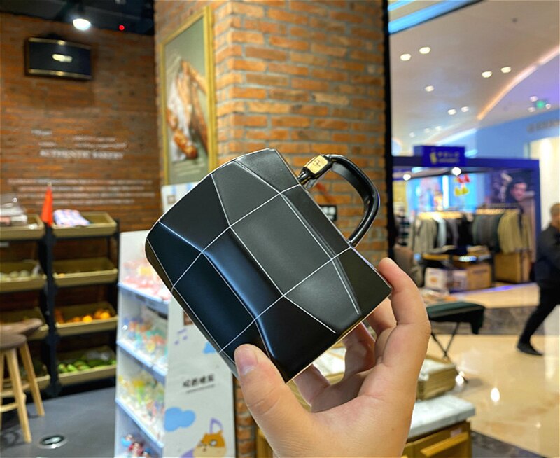 Geometrical line pattern Mug with spoon lid,office business tea mug Drinkware Mugs ,Personality Ceramic Coffee Cup