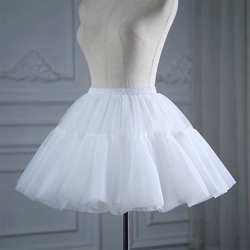Girls Skirt Short Petticoat Cosplay Lace Fishbone Lolita Slip Liner White Elastic Waist Petticoats