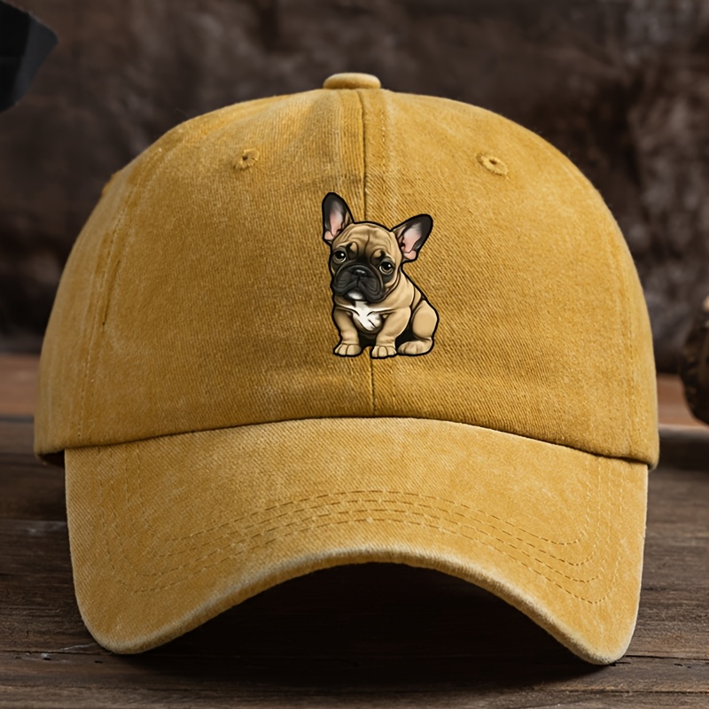Gorra de béisbol con estampado de Bulldog Francés, protector solar, para exteriores, adecuada para hombres y mujeres, para combinar con el ocio diario: YELLOW