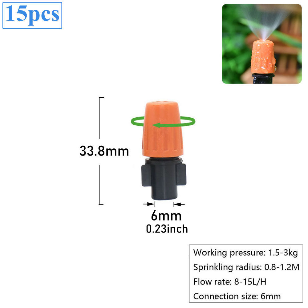 Micro Drip Irrigation Misting Nozzle Adjustable Spray Cooling Sprinkler 1/4 Tee Barb Connector For Garden Greenhouse: Burgundy