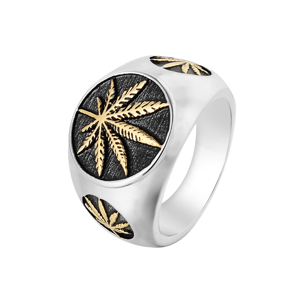 Hemp Rings Hip Hop Pave Hemp Leaf Men Rings Gold color 316L S... – Vicedeal