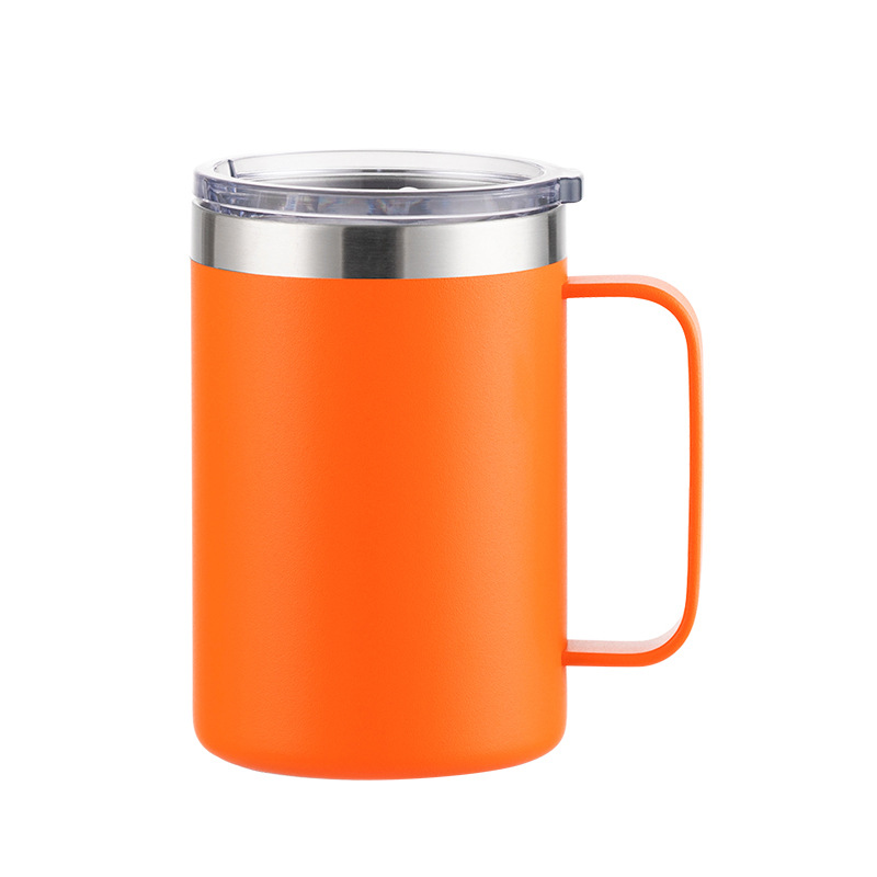 Nueva taza de café de acero inoxidable de doble pared, taza de té de 12oz y 16oz, 350ml, 450ml, termo aislado, tazas al vacío con mango: Claro / 401-500 ml
