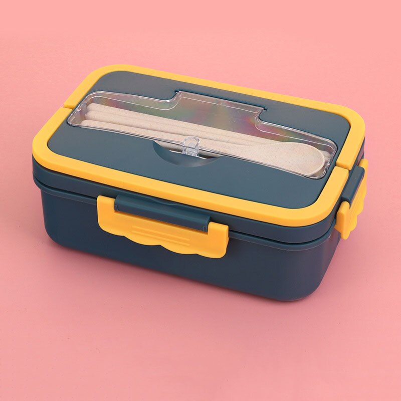 1000ml bento box insulated bag Portable lunch box with spoon chopsticks Microwave plastic lunch box set Food storage container: blue