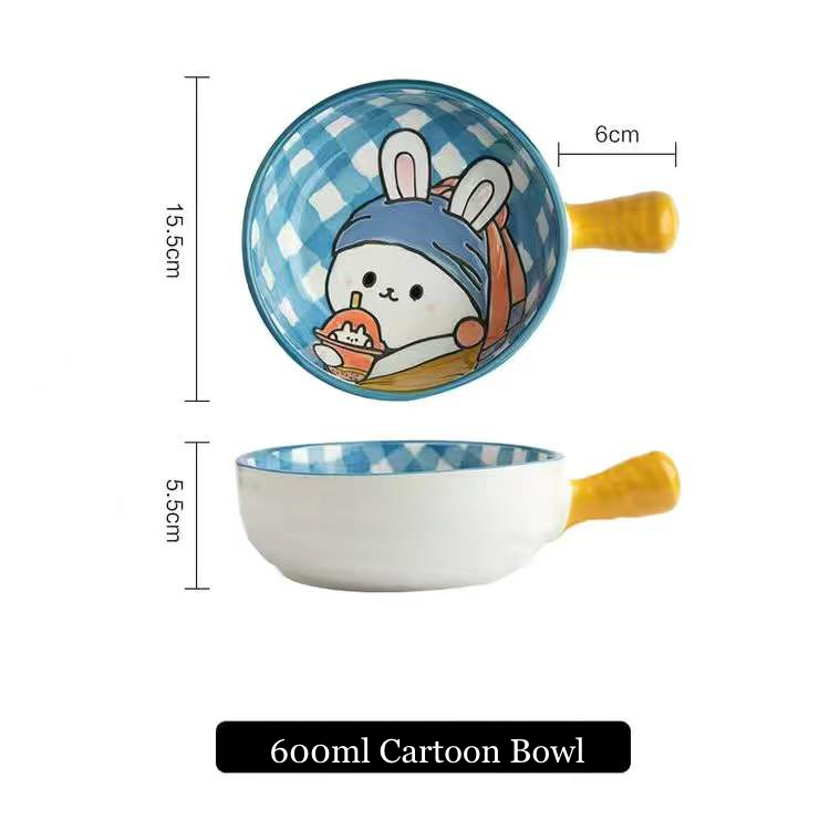 Cuenco de cerámica de un solo Mango, cuenco de fideos con de cuento de hadas de dibujos animados, cuenco grande, cuenco para restaurante, decoración del hogar: Type 01
