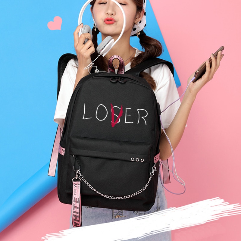 BPZMD Lover Loser-mochila escolar grande para chicas adolescentes, de libro con carga Usb morral, mochila de instituto, Col de ocio juvenil