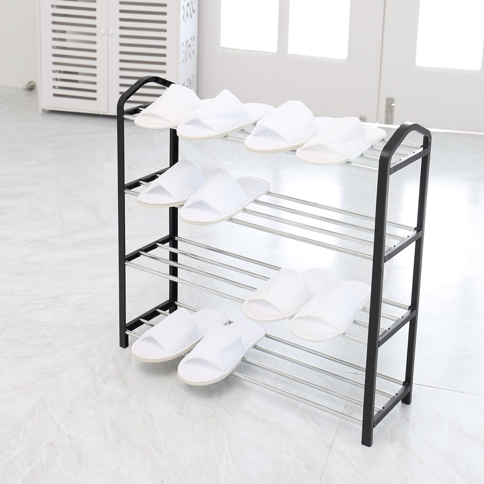 3/4/5 Tiers Modern Shoe Rack Shoe Hanger Solid Room Organizer Multi-layer Shoes Shelf Multi-functional Bedroom Storage Household: 4 Layers L Black