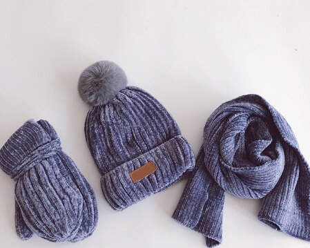 3PCS Katoenen Baby muts Sjaal Handschoenen Herfst Winter Kinderen Sjaal-kraag Jongens Meisjes Warm Mutsen Caps sjaal Sets: 8