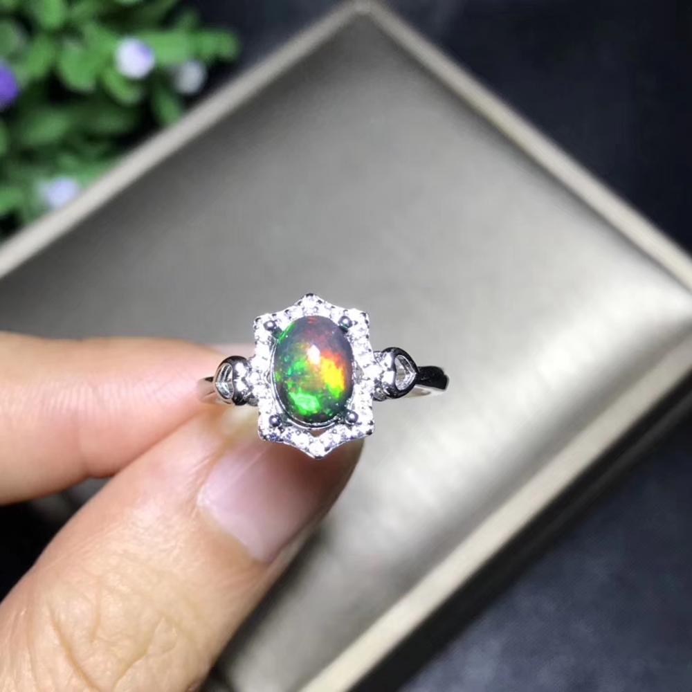 2020 nuovo stile lampeggiante nero naturale Opale anello per le donne monili nero naturale Opal reale 925 argento fine fuochi d'artificio della ragazza regalo