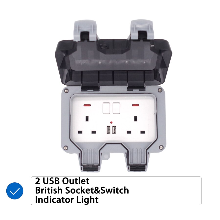 British UK 2gang waterproof socket enclosure with USB outlet: Default Title