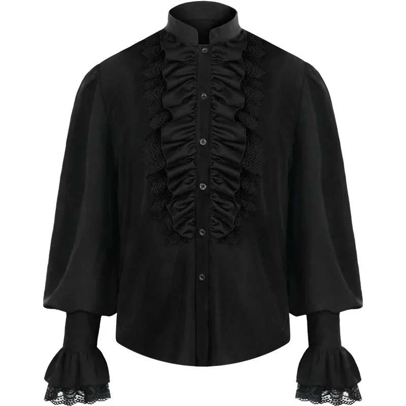 Herren Piratenhemd Vampir Renaissance Viktorianisch Steampunk gotisch Rüschen Mittelalter Halloween Cosplay Kostüm Kleidung Hemd Spitzen