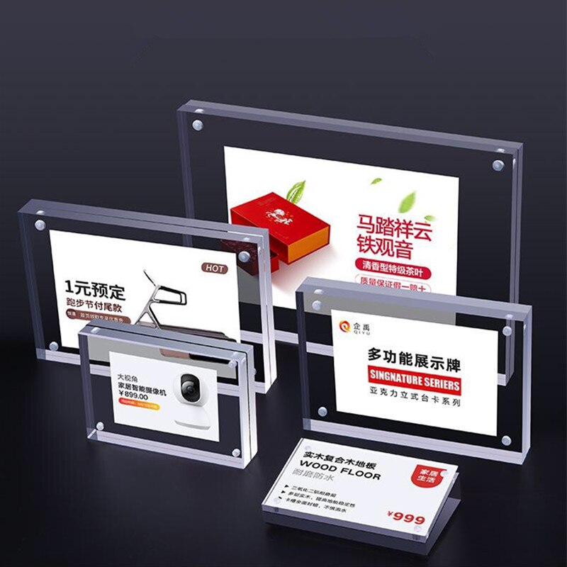 100*70mm Magnetic Acrylic Block Label Frame Desk Sign Holder Photo Frame Stand Desk Paper Card Picture Price Tag Display