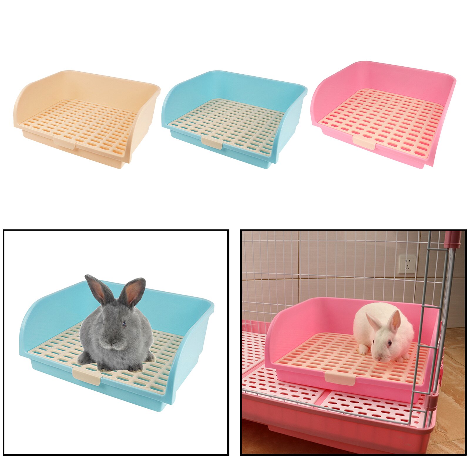 Caja de arena de plástico para conejos, orinal para adultos, Hurón, conejito