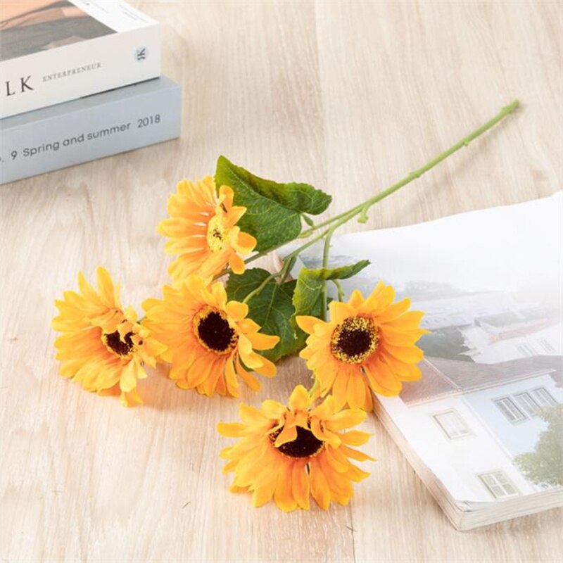 Een Nep Single Stem Zonnebloem (5 Heads/Stuk) 21 "Lengte Simulatie Geel/Oranje Chrysant Voor Bruiloft Centerpieces: Oranje