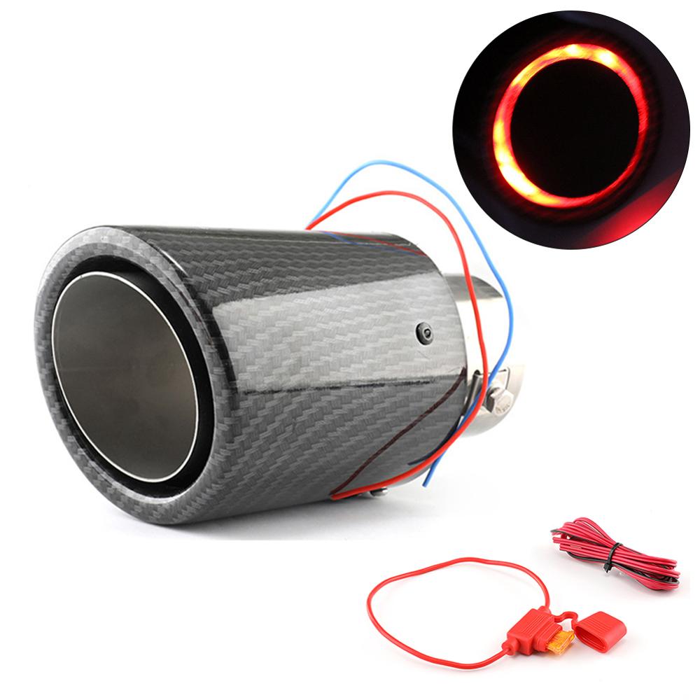 Car Modified Exhaust Pipe LED Light Carbon Fiber for Universal Model Red/Blue Light: Brown