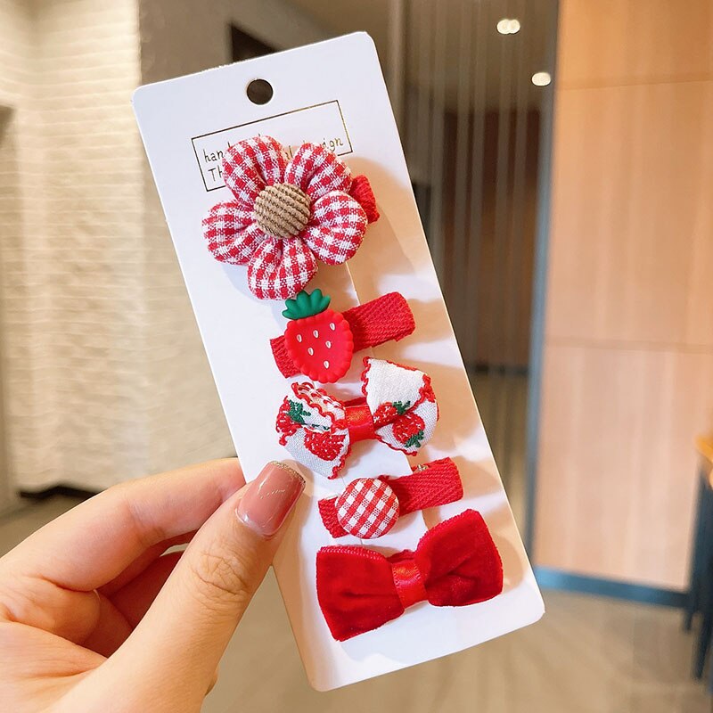 5 Teile/satz Nette Karikatur Baby Mädchen Haarnadeln Bogen Blume freundlicher Mini Haar Clips Barrettes freundlicher Haarnadeln Baby Haar Zubehör: rot