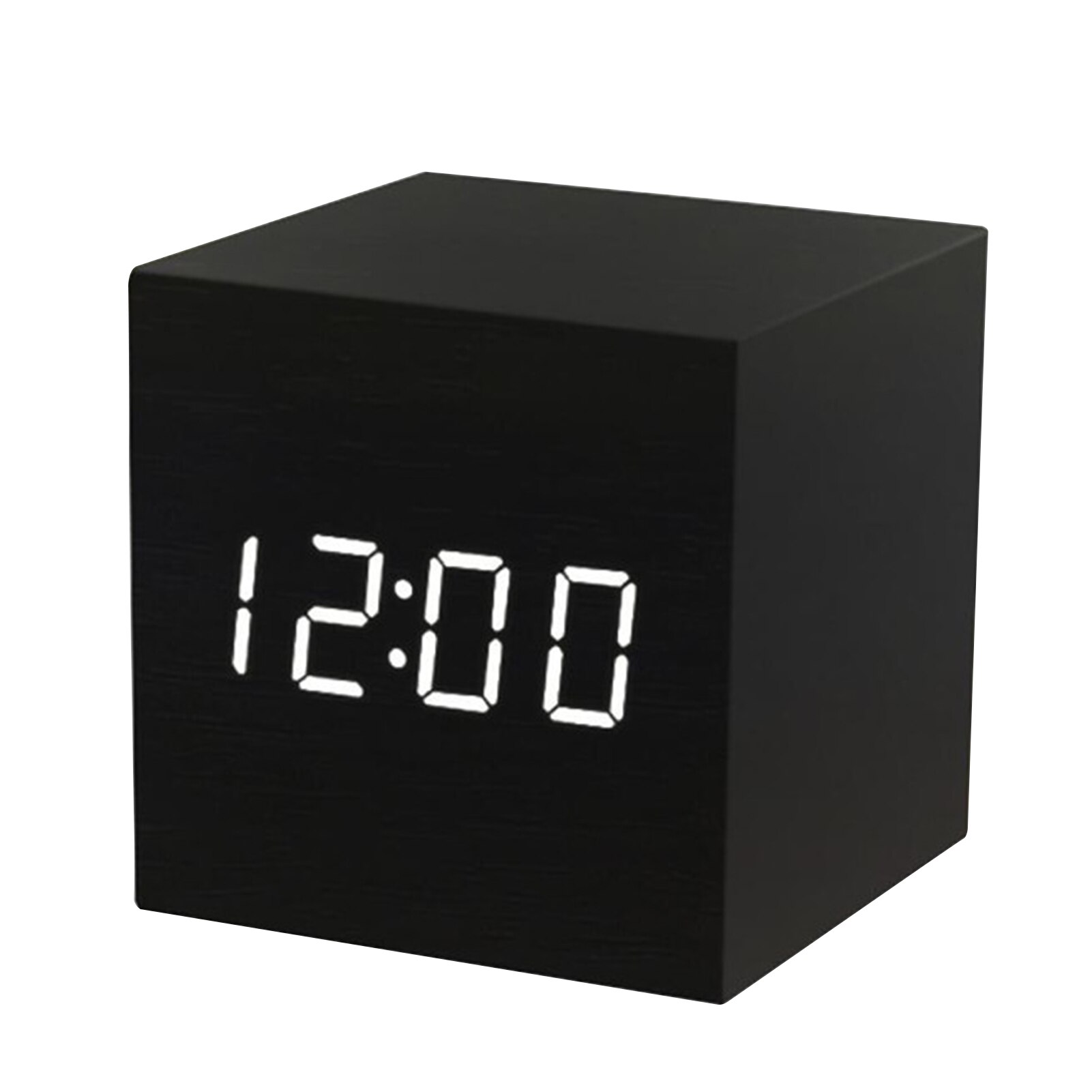 Numérique Réveil LED MONTRE En Bois Horloge de Table De Commande Vocale Électronique en Bois Horloges de Bureau Avec Jour Date D'humidité de la Température: Black