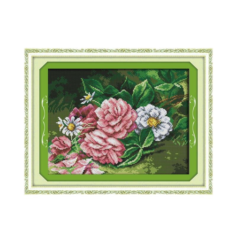Joy Sunday Stamped Cross Stitch Kits Bluebells Vase Flower Patterns 14CT 11CT Printed Counted Handmade Embroidery Needlework Set: H708 / 14CT Printed Cloth