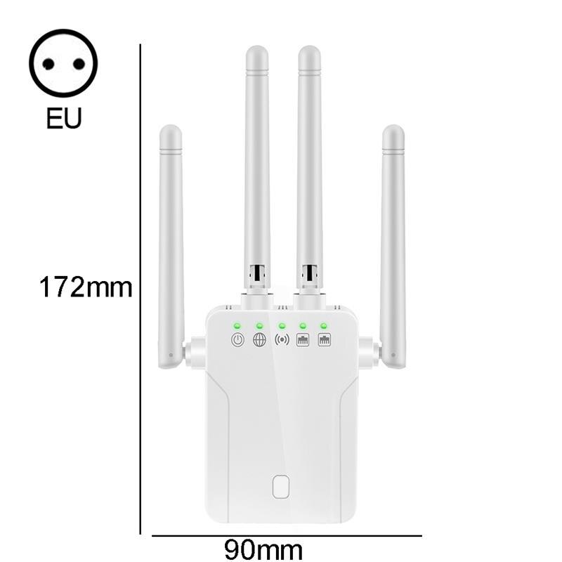 Wifi Repeater 1200Mbps Dual Band Wireless Wifi Signaal Range Extender Booster Met 2 Ethernet Poort 4 Antennes: EU Plug