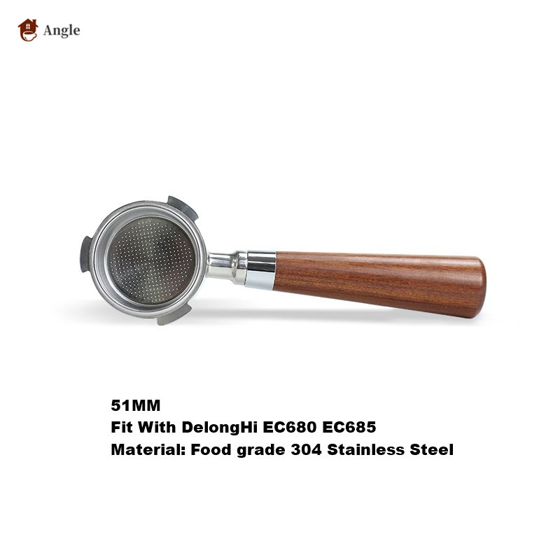 Koffie Filterhouder 51Mm Voor Delonghi Dedica EC680 EC685 Eco310 Ecp35.31 ECOV311 Bco420 Rvs بورتافلتر ديلونجي: 3-ears-Red wooden
