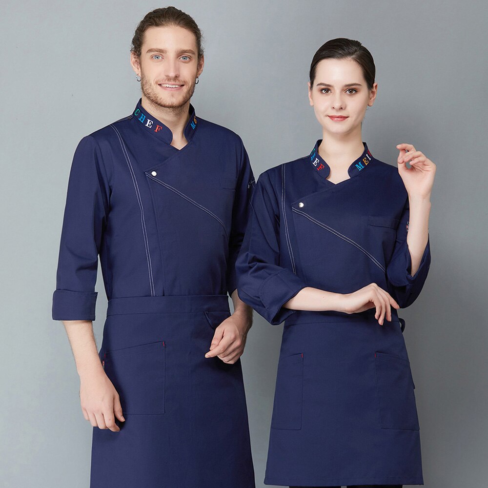 Farverigt brevbroderi til halsudskæring kok restaurant uniform tøj langærmet mænd madservice kokke tøj kokke jakker