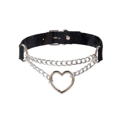 2021 styl Harajuku czarny punkowy Choker Choker damski geometryczny miłość skóra ciemny czarny naszyjnik obojczyka z pałąkiem na kark: Black-13