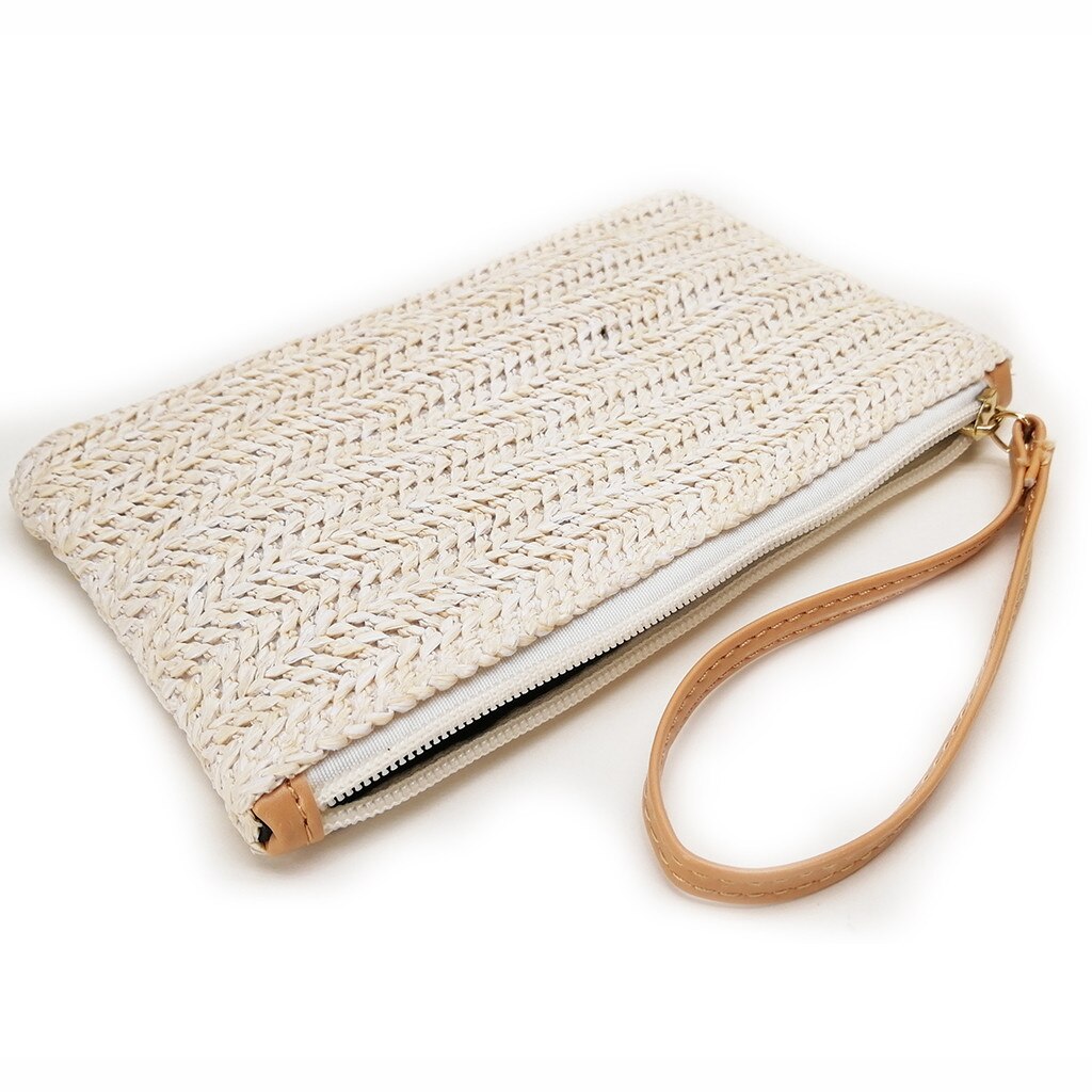 Straw Weave Day Cluthes Women Bohemia Beach Hand Bags Lady Summer Style Portable Weaving Handbag Zip Mini Clutch Pouch