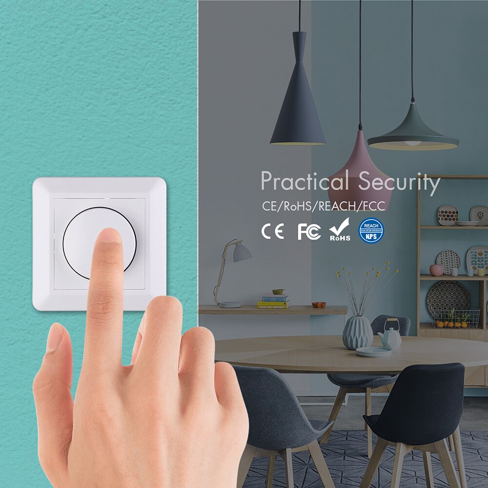 Wall Mounted LED Dimmer 2-Way On/Off Rotary Switch Adjustable 0-100% 220-240V Rotary Dimmable for Led Bulb Ceiling Light 50/60Hz