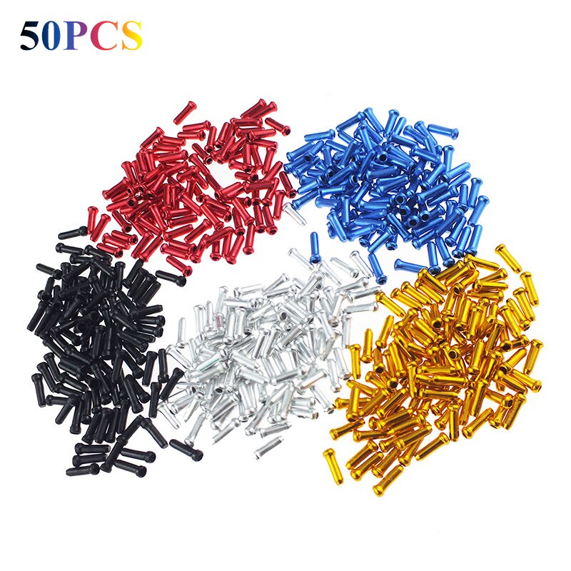 Palanca de cambios de freno para bicicleta de montaña, Cable interno consejos engarzados de aluminio, pieza de ciclismo deportivo, casquillos finales, accesorios para bicicleta, 50 Uds.: mix color  50pcs