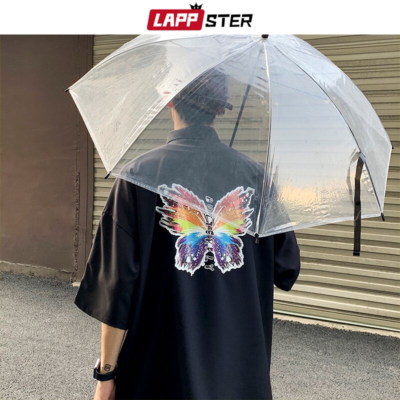 Lappster herre sommerfugle print hawaiiansk skjorter sommer herre harajuku koreansk hvid skjorte kortærmet mænd afslappet bluse ins