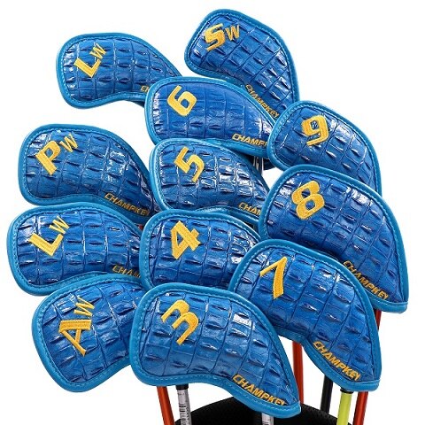 Nowy Champkey golf żelazo Headcover 12 sztuk/zestaw z zamknięciem nowy zielony kolor wąż gruby PU Skórzany powierzchnia