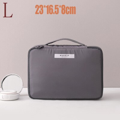 Bolsas de maquillaje de esteticista, bolsa de viaje para cosméticos para mujeres, bolsa organizadora de aseo suave, bolso de maquillaje, bolsa de belleza impermeable, neceser: L - Gray