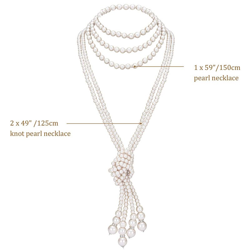 Great Gatsby Accessories Set for Women 1920s Flapper Pearl Necklace Headband Leaf Headpiece Party Costume Jewelry